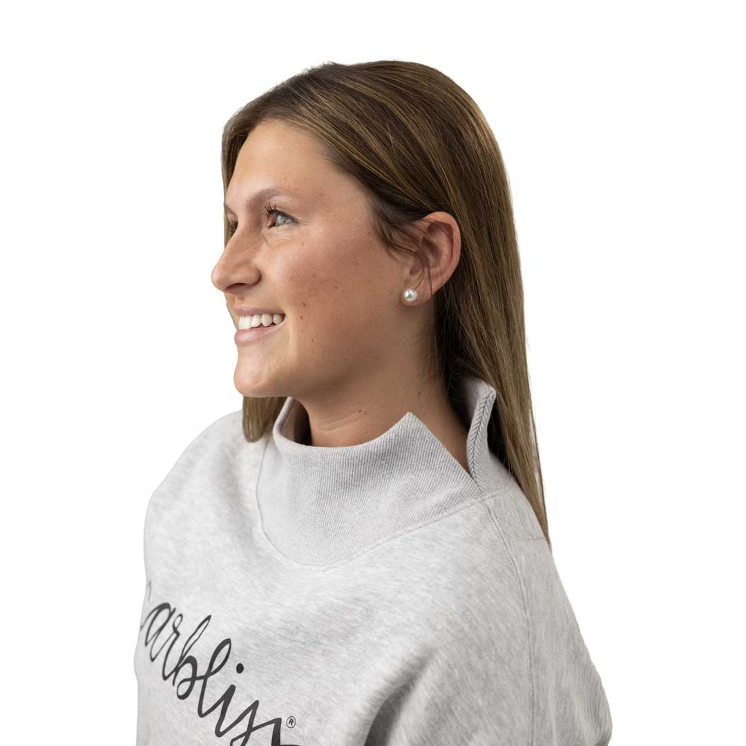 Side view of mockneck sweatshirt