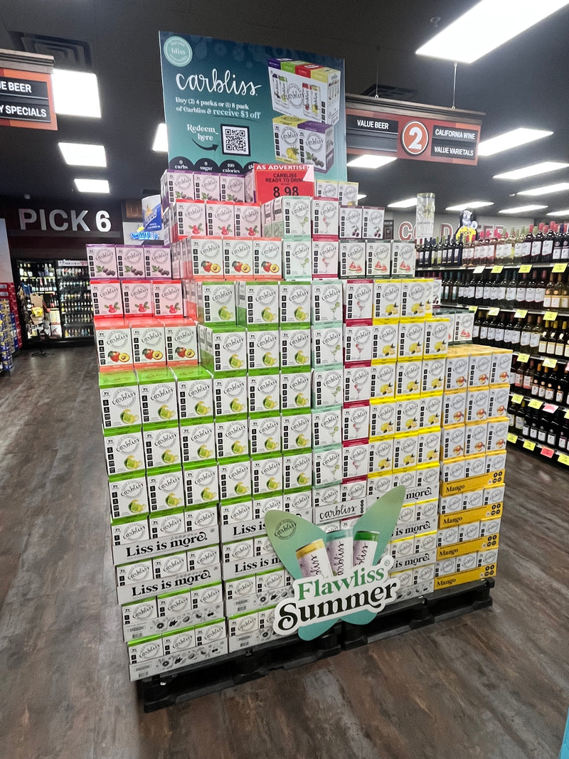 Display of Carbliss various products on a shelf in a store setting