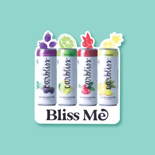 Bliss Me sticker with Black raspberry, lemon lime, cranberry, and pineapple Carbliss